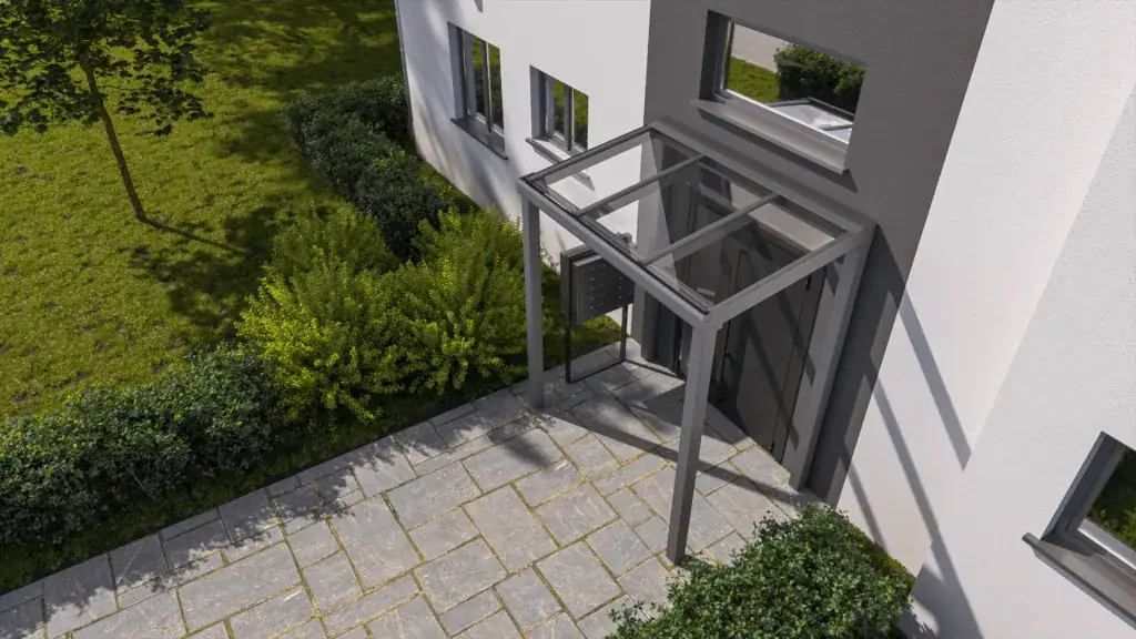 Eingangsüberdachung, verglast aus Aluminium