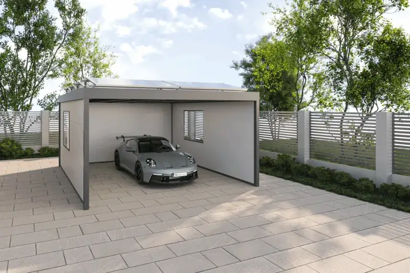 Aluminium-Garage Flat Box — Ausführung flachdach flat line mit garagentor scale 2